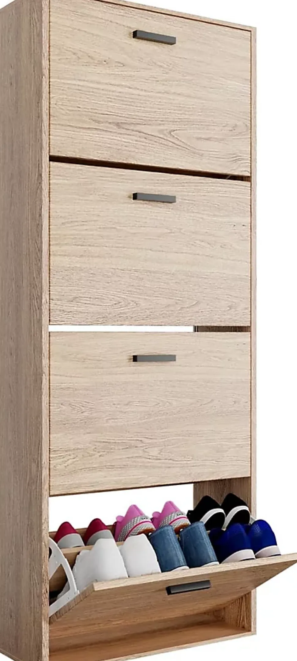 CASABEL Meuble de Rangement à Chaussure 24 Paires - Armoire Etagere Grande Capacité pour Entrée - L60xP24xH150 cm - Bois Clair