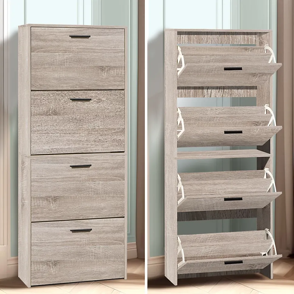 CASABEL Meuble de Rangement à Chaussure 24 Paires - Armoire Etagere Grande Capacité pour Entrée - L60xP24xH150 cm - Bois Clair