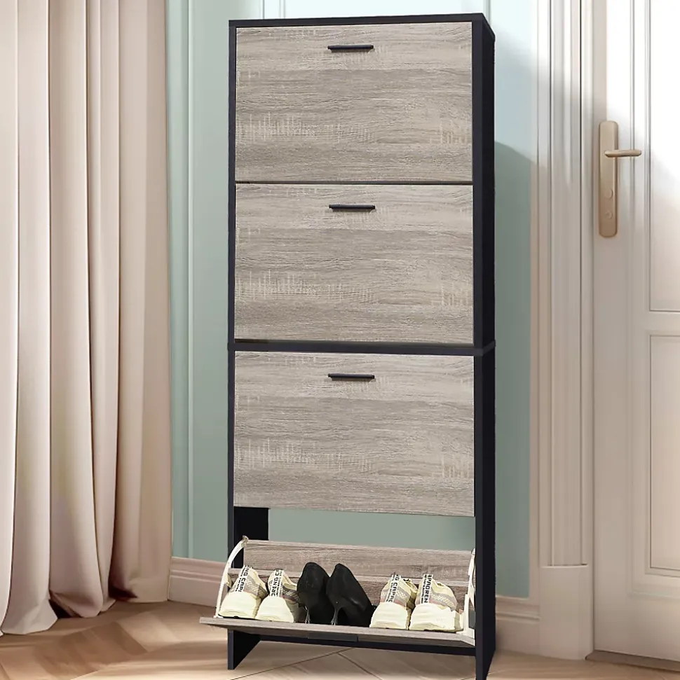 CASABEL Meuble Rangement Chaussure 24 Paires - Pour Entree Couloir - 60x24x150 cm - Noir