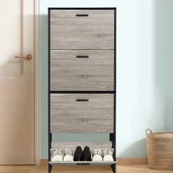 CASABEL Meuble Rangement Chaussure 24 Paires - Pour Entree Couloir - 60x24x150 cm - Noir