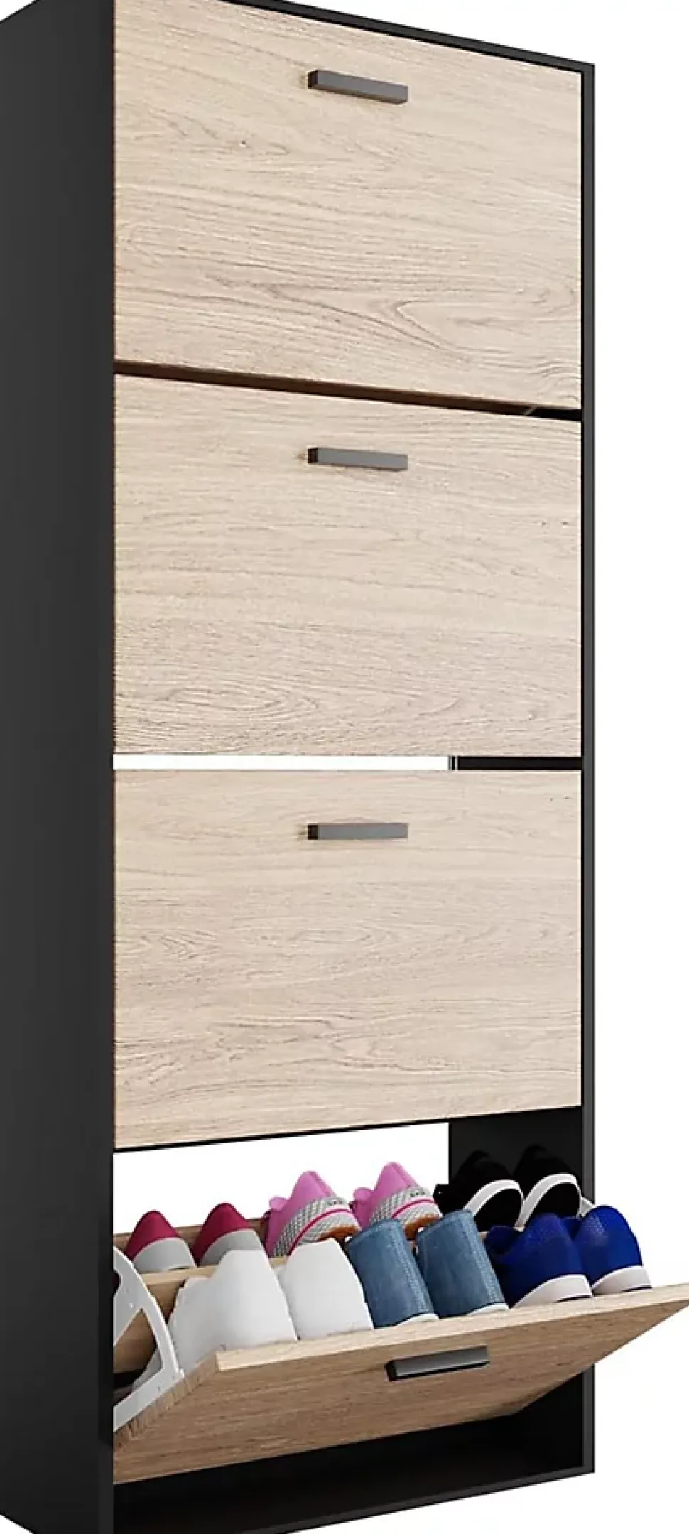 CASABEL Meuble Rangement Chaussure 24 Paires - Pour Entree Couloir - 60x24x150 cm - Noir