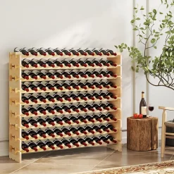 Casier à Bouteilles pour 108 Bouteilles Range Bouteille Vin avec 9 Étagères Porte Bouteille en Bois Massif pour Bars