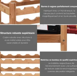Casier à Vin avec 12 Bouteilles étagère à Vin en Bambou Armoire de Rangement pour à Vin 12 Bouteilles avec 2 Niveaux Naturel
