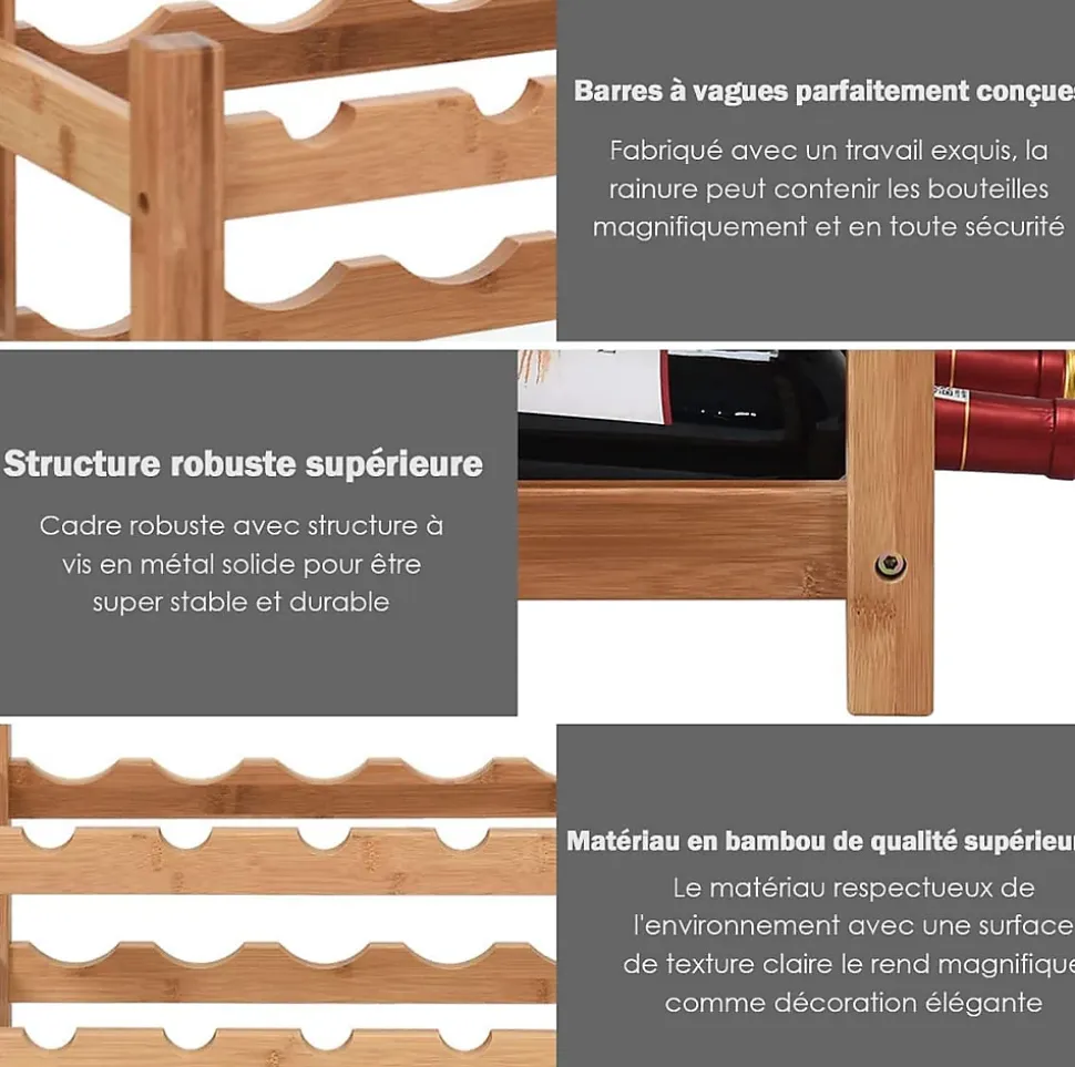 Casier à Vin avec 12 Bouteilles étagère à Vin en Bambou Armoire de Rangement pour à Vin 12 Bouteilles avec 2 Niveaux Naturel