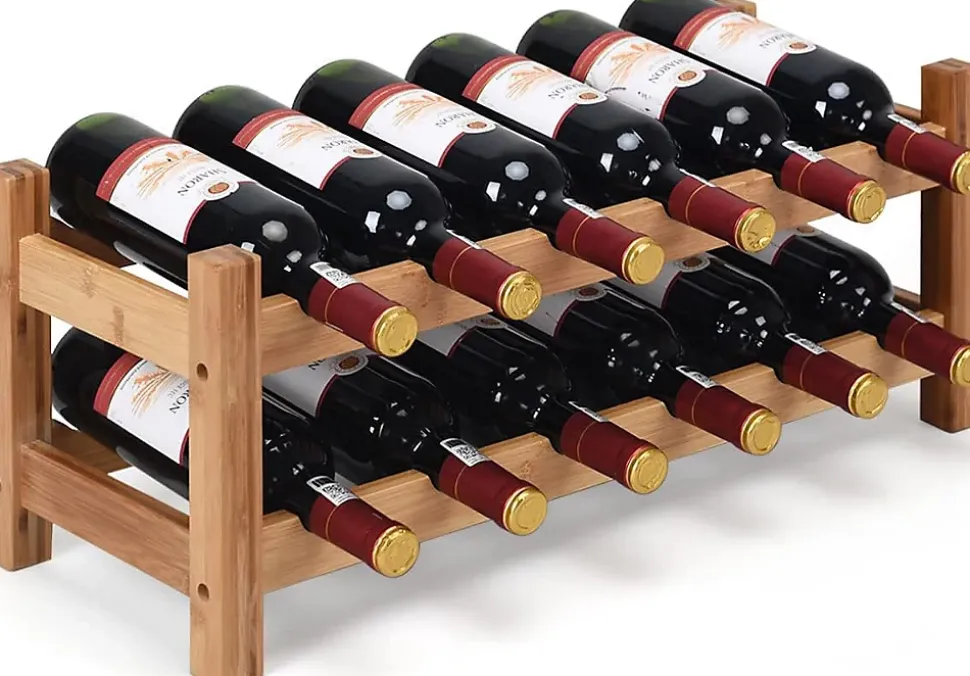 Casier à Vin avec 12 Bouteilles étagère à Vin en Bambou Armoire de Rangement pour à Vin 12 Bouteilles avec 2 Niveaux Naturel