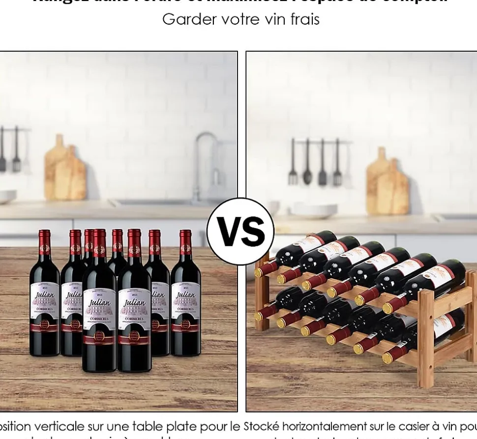 Casier à Vin avec 12 Bouteilles étagère à Vin en Bambou Armoire de Rangement pour à Vin 12 Bouteilles avec 2 Niveaux Naturel