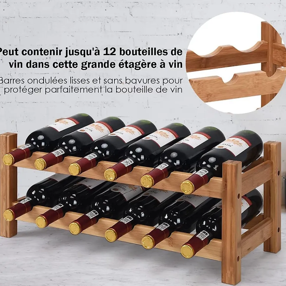 Casier à Vin avec 12 Bouteilles étagère à Vin en Bambou Armoire de Rangement pour à Vin 12 Bouteilles avec 2 Niveaux Naturel