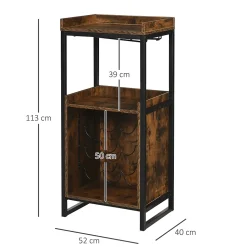 Casier à vin design industriel étagère à bouteilles 9 bouteilles support verres à vin intégré métal noir aspect vieux bois veinage