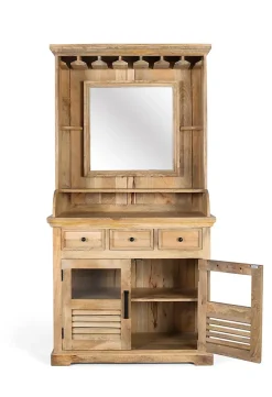 Casier à vin en bois de manguier avec miroir central
