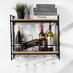 Casier à vin mural métal avec porte-verres intégré