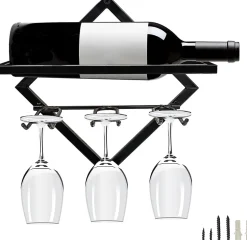 Casier à vin mural métal avec porte-verres intégré