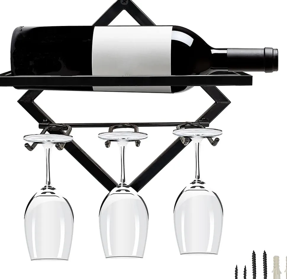 Casier à vin mural métal avec porte-verres intégré