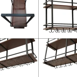 Casier à vin suspendu Hubro métal 120 x 30 x 85 cm noir effet noyer en.casa