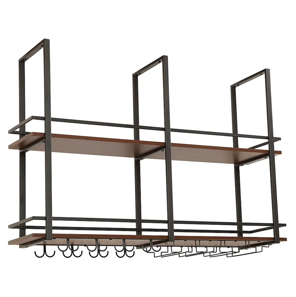 Casier à vin suspendu Hubro métal 120 x 30 x 85 cm noir effet noyer en.casa