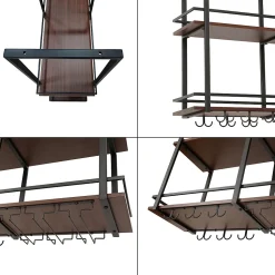 Casier à vin suspendu Hubro métal 100 x 30 x 85 cm noir effet noyer en.casa