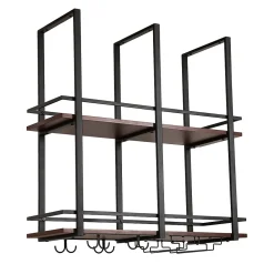 Casier à vin suspendu Hubro métal 80 x 30 x 85 cm noir effet noyer en.casa