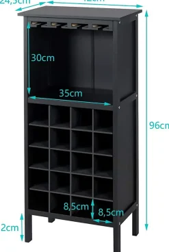 Casier a Vin avec 20 Emplacements et Porte gobelet Etagere a Bouteille en Pin pour Cave Noir