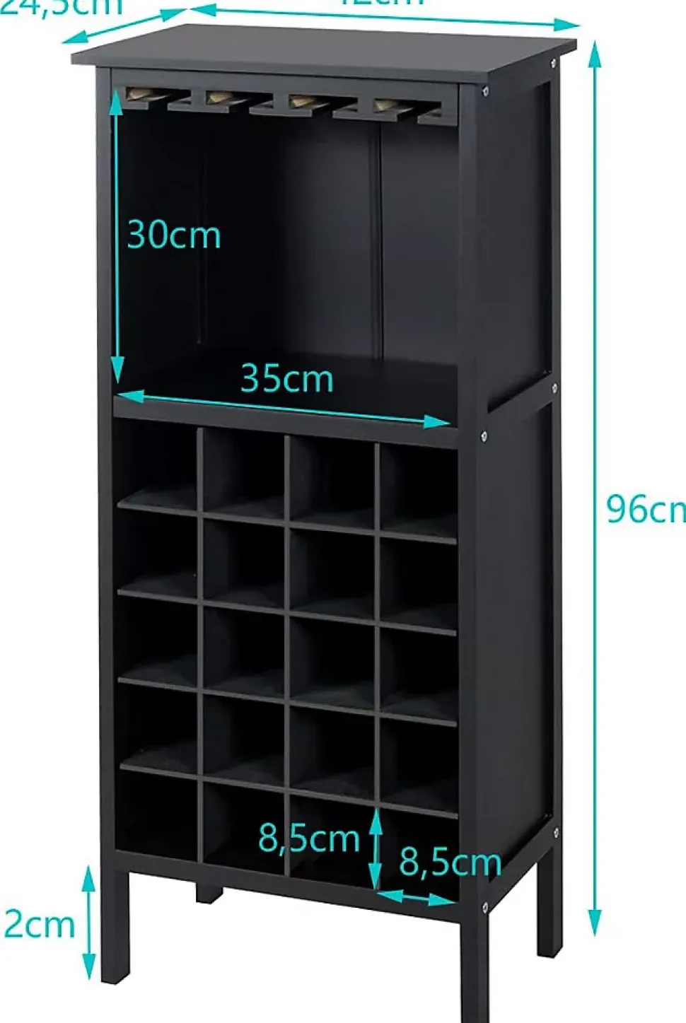 Casier a Vin avec 20 Emplacements et Porte gobelet Etagere a Bouteille en Pin pour Cave Noir