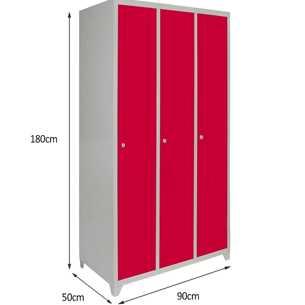Casier de Rangement de 3 Portes en Acier Rouge