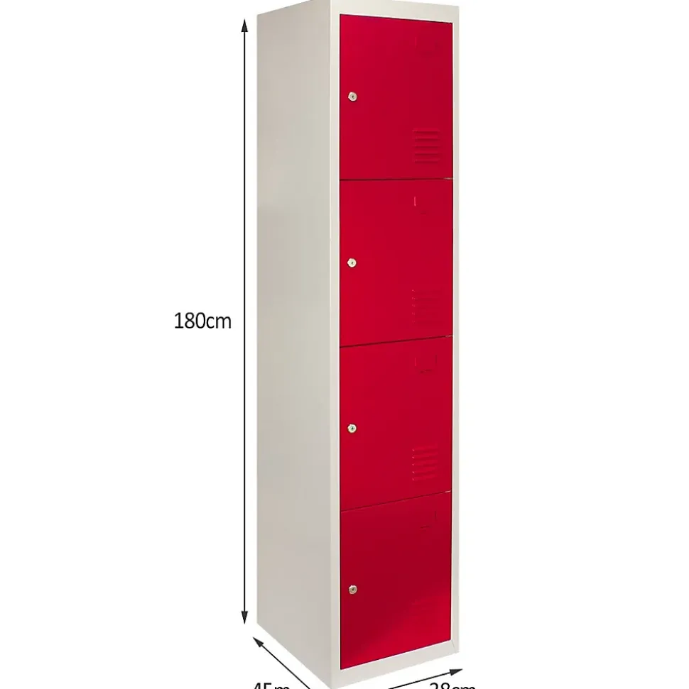 Casier de Rangement de 4 Portes en Acier Rouge