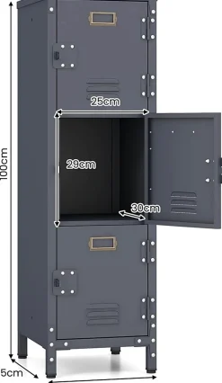 Casier en Métal à 3 Portes Verrouillables Armoire de Rangement 3 Etagères Verticale Empilable Casier Vestiaire College