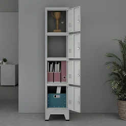 Casier Métallique avec 4 Portes Vérouillables Armoire de Rangement avec Étagères Acier Laqué 180 x 38 x 45 cm Gris
