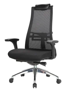 Chaise à roulettes Bascape, Fauteuil de direction en maille avec accoudoirs, Siège de bureau ergonomique, 71x69h110/118 cm, Noir