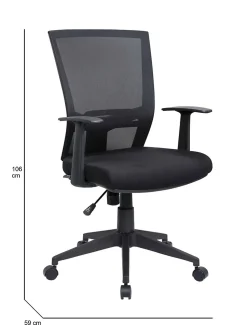 Chaise à roulettes Eulalia, Fauteuil de direction en maille avec accoudoirs, Siège de bureau ergonomique, 59x64h96/106 cm, Noir