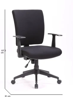 Chaise à roulettes Eulalia, Fauteuil de direction avec accoudoirs, Siège de bureau ergonomique, 61x65h98/108 cm, Noir