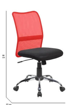 Chaise à roulettes Maysak, Chaise de travail en maille, Siège de bureau ergonomique, 57x46h90/100 cm, Noir et Rouge