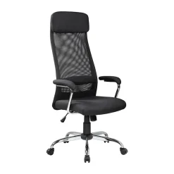 Chaise à roulettes Umeno, Fauteuil présidentiel avec accoudoirs, Chaise de bureau ergonomique, 65x65h126/136 cm, Noir