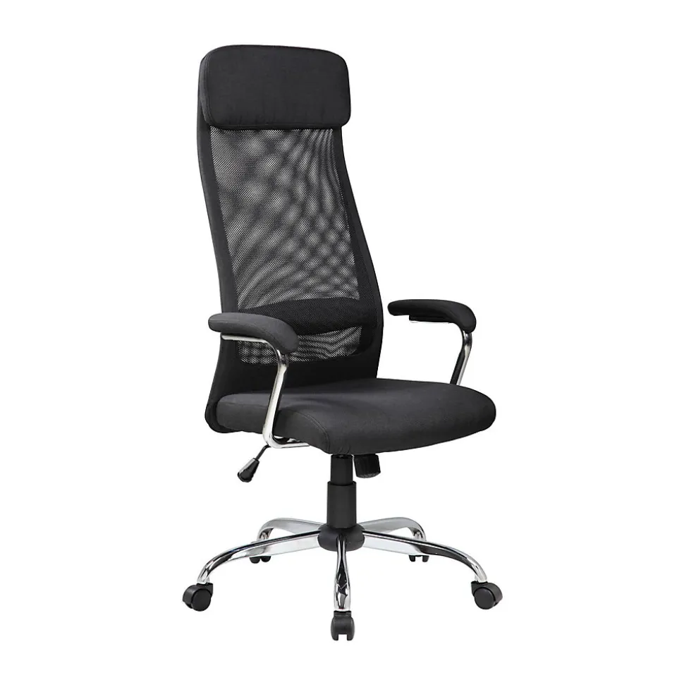 Chaise à roulettes Umeno, Fauteuil présidentiel avec accoudoirs, Chaise de bureau ergonomique, 65x65h126/136 cm, Noir