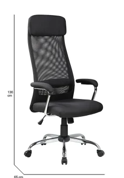 Chaise à roulettes Umeno, Fauteuil présidentiel avec accoudoirs, Chaise de bureau ergonomique, 65x65h126/136 cm, Noir