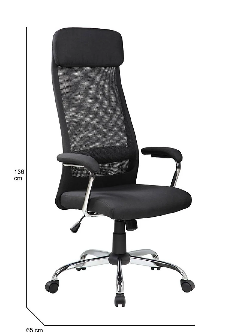 Chaise à roulettes Umeno, Fauteuil présidentiel avec accoudoirs, Chaise de bureau ergonomique, 65x65h126/136 cm, Noir