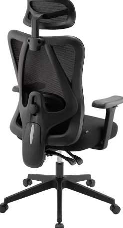 Chaise bureau Elisha, ergonomique avec soutien lombaire, ajustable en hauteur, pivotante, revêtement mesh respirant Noir