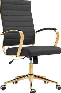 Chaise bureau ergonomique cuir synthétique Havanna, réglable hauteur, piètement doré, pivotant à 360 degrés Noir