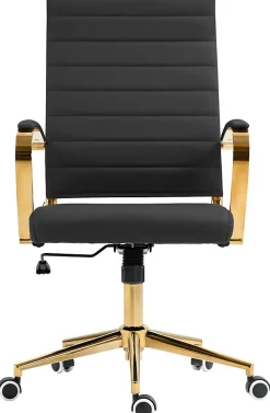 Chaise bureau ergonomique cuir synthétique Havanna, réglable hauteur, piètement doré, pivotant à 360 degrés Noir
