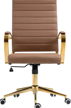 Chaise bureau ergonomique cuir synthétique Havanna, réglable hauteur, piètement doré, pivotant à 360 degrés Marronclair