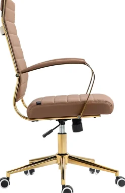 Chaise bureau ergonomique cuir synthétique Havanna, réglable hauteur, piètement doré, pivotant à 360 degrés Marronclair