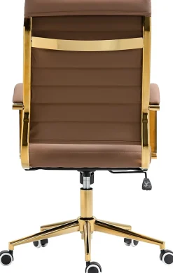 Chaise bureau ergonomique cuir synthétique Havanna, réglable hauteur, piètement doré, pivotant à 360 degrés Marronclair