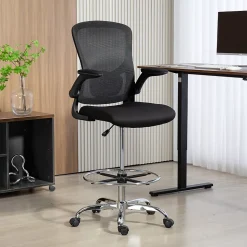 Chaise bureau ergonomique assise haute réglable 53-78cm pivotant accoudoirs relevables noir