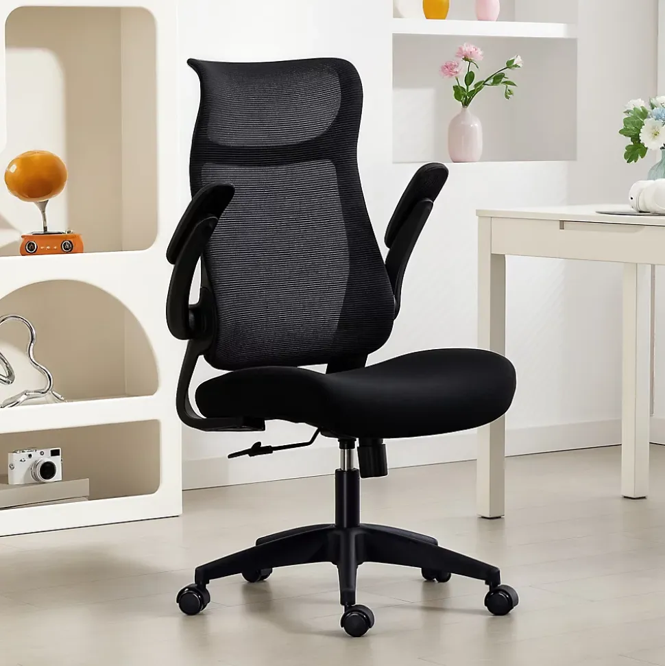 Chaise bureau ergonomique réglable accoudoirs 4D relevables rembourrés maille noir