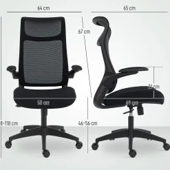 Chaise bureau ergonomique réglable accoudoirs 4D relevables rembourrés maille noir