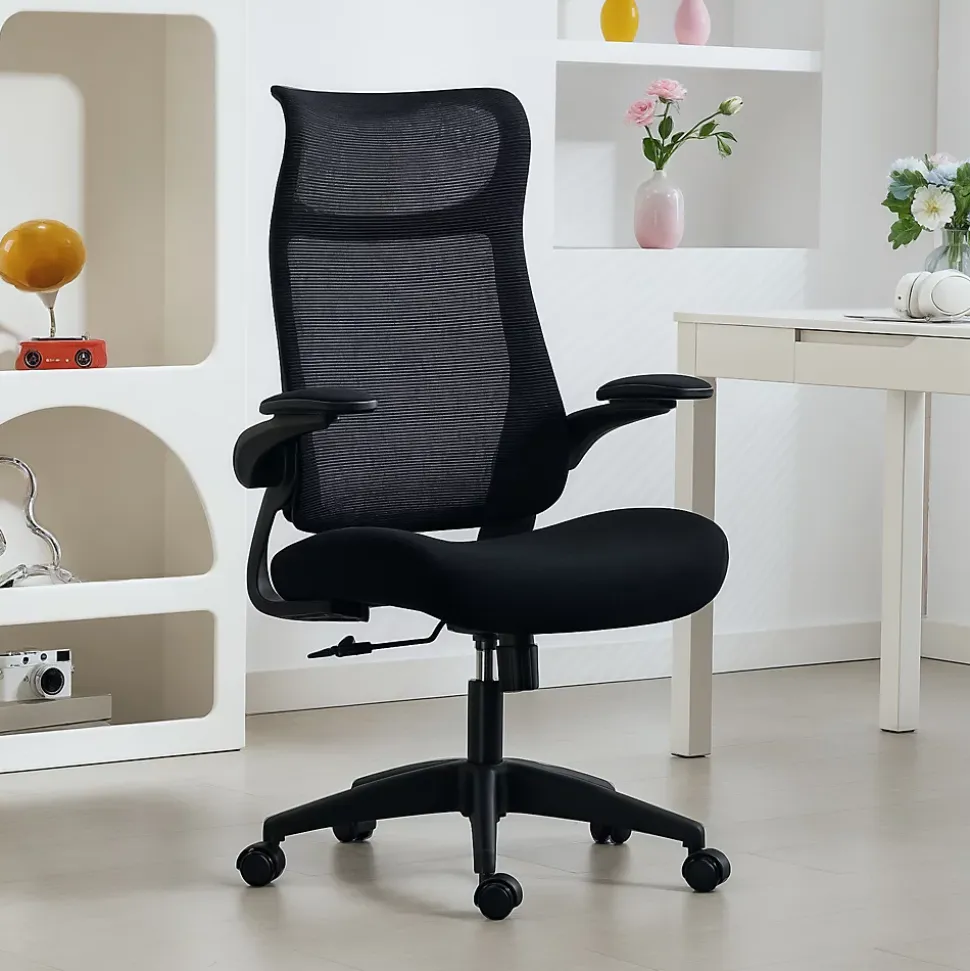 Chaise bureau ergonomique réglable accoudoirs 4D relevables rembourrés maille noir