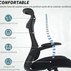 Chaise bureau ergonomique réglable accoudoirs 4D relevables rembourrés maille noir