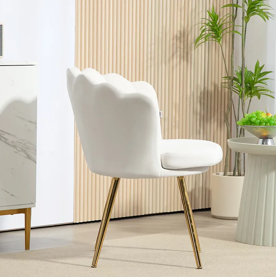 Chaise coquillage chaise design pieds métal dorés effilés velours crème