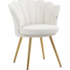 Chaise coquillage chaise design pieds métal dorés effilés velours crème