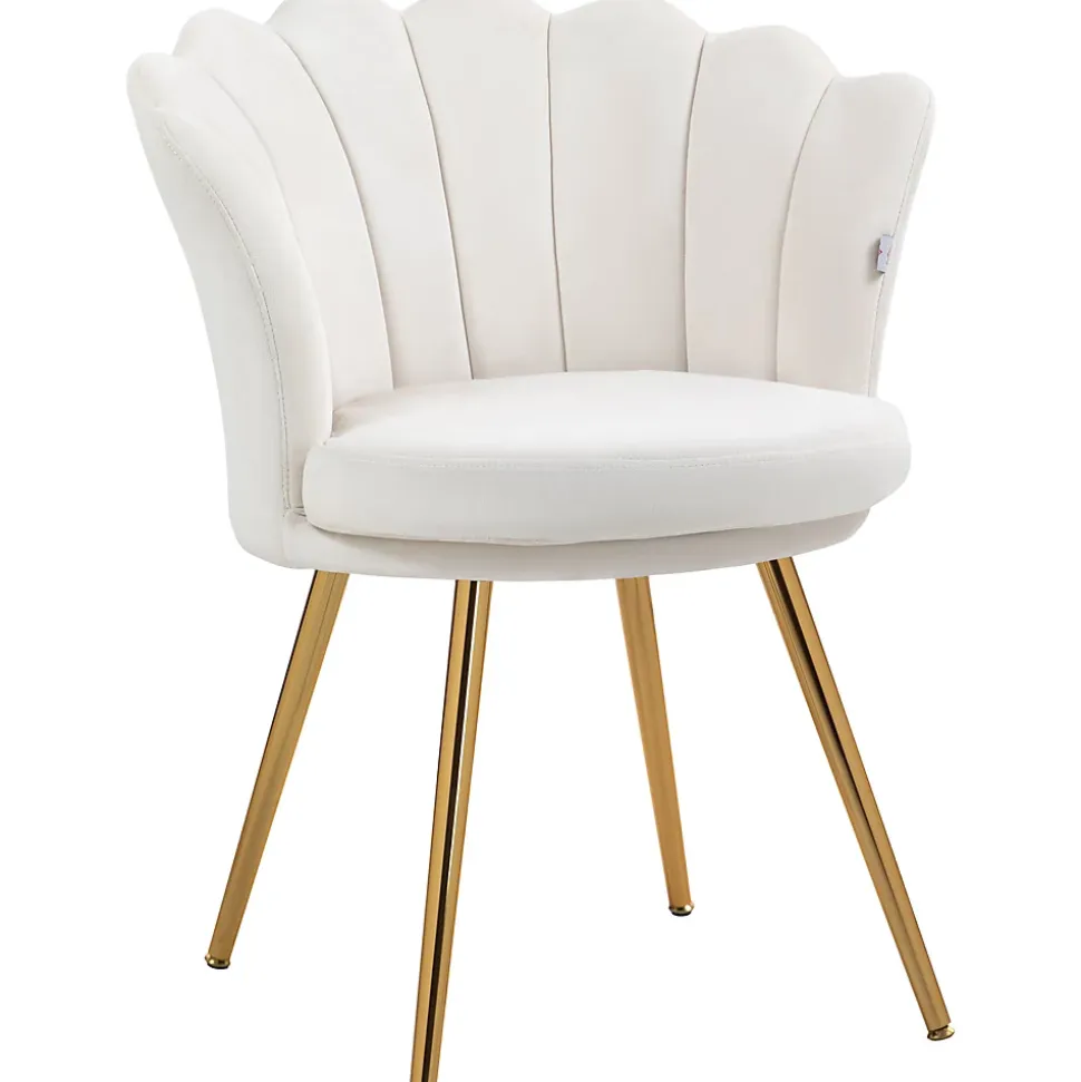 Chaise coquillage chaise design pieds métal dorés effilés velours crème