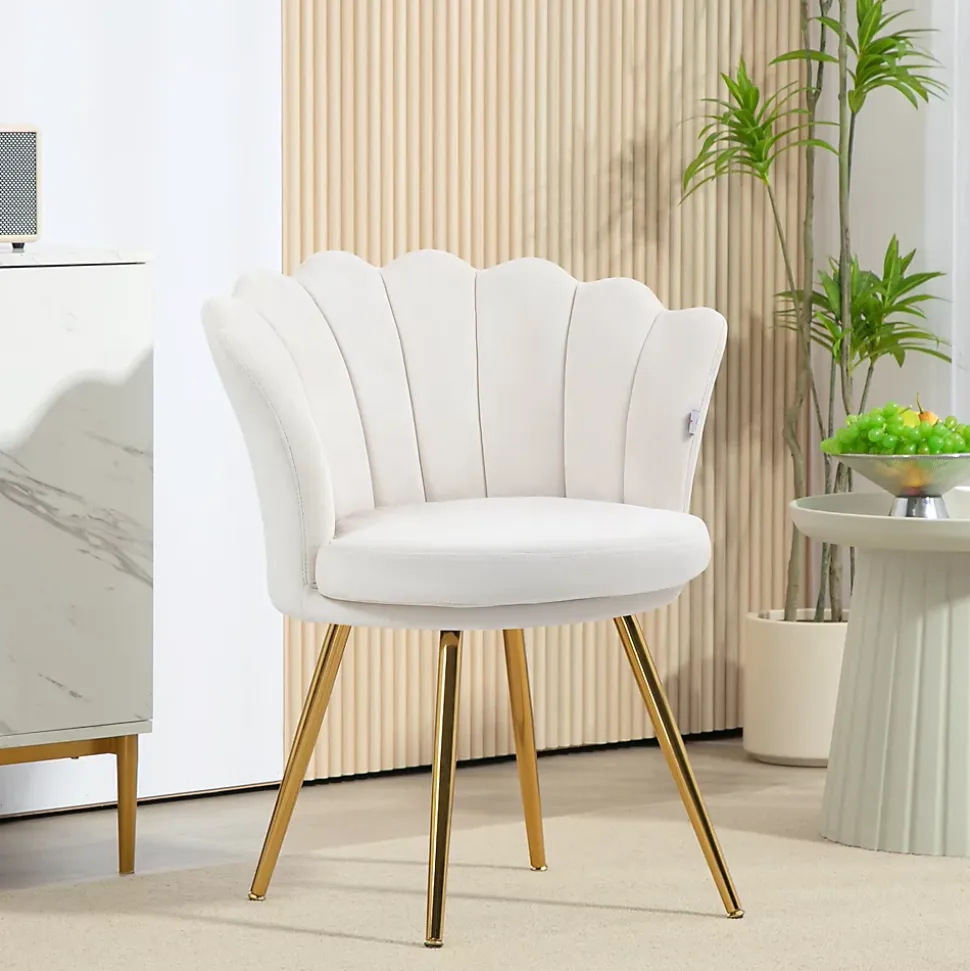 Chaise coquillage chaise design pieds métal dorés effilés velours crème