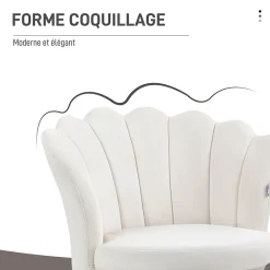Chaise coquillage chaise design pieds métal dorés effilés velours crème
